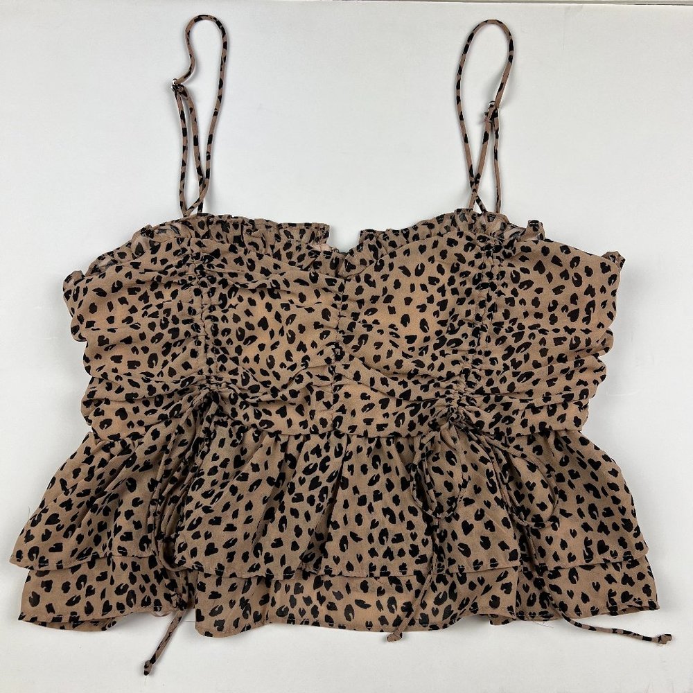 Isabelle's Cabinet Cotton Candy LA Ruched Black/Tan Leopard Crop Top Size S